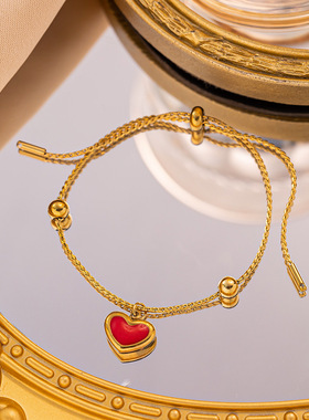 法式简约爱心吊坠钛钢项链高级感手链锁骨链轻奢小众气质时尚套装