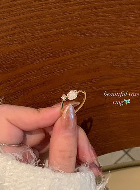 山茶花开口戒指女可调节小众设计时尚个性轻奢高级感锆石食指戒