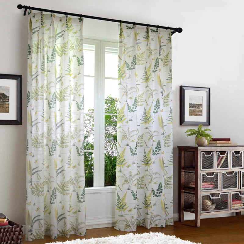 Fern Fabrics 客厅书房美式田园蕨类植物竹节麻印花窗帘布Curtain - 图1