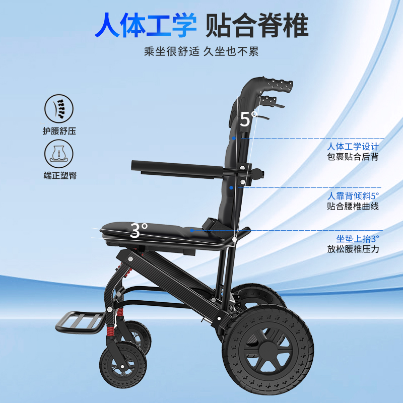 铝合金轮椅折叠超轻便小型旅行便携式简易老年人专用手推车代步车-图1