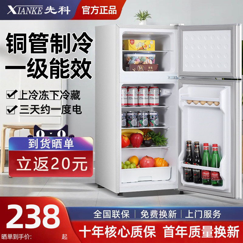 先科一级节能小冰箱家用小型宿舍租房用迷你省电办公室双门电冰箱