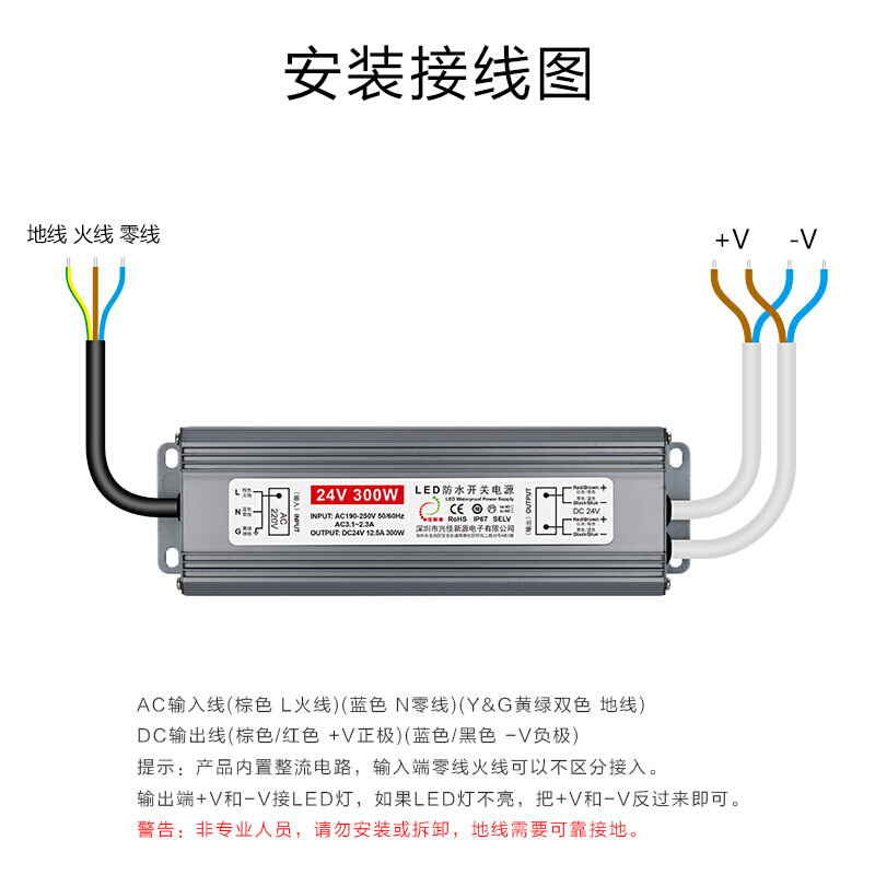 220V转12V24V变压器LED超薄防水电源20W40W50W60W80W250W300W400W - 图2