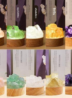 天然水晶小夜灯USB卧室睡眠床头无火香氛摆件香薰扩香石氛围灯