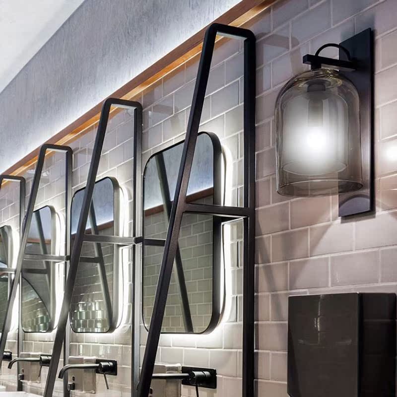 简约铁艺壁灯北欧创意床头客厅走廊酒店样板间灯具圆形玻璃壁灯