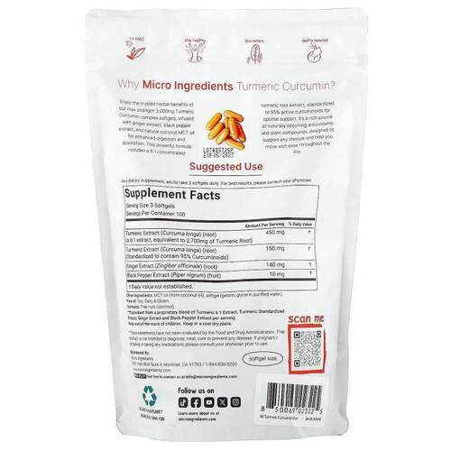 Micro Ingredients,Turmeric Curcumin, 300 Softgels - 图0