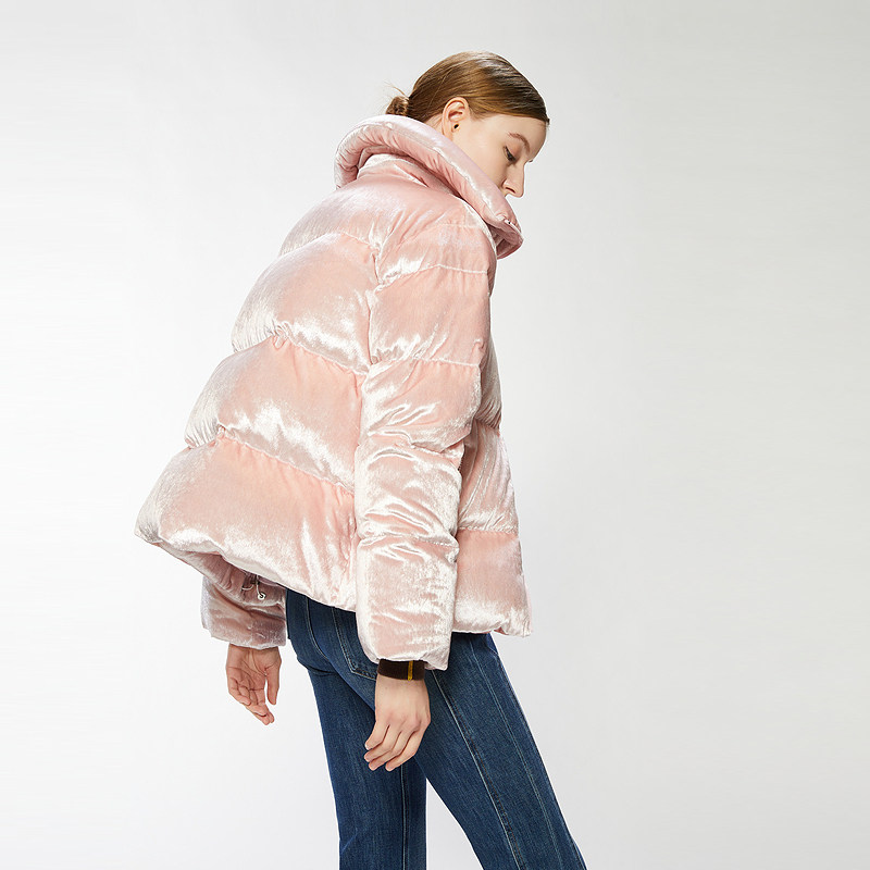 CNC女装冬季新款粉色丝绒大翻领羽绒服女短款加厚保暖外套,淘宝优惠券,粉丝福利购,淘宝优惠卷