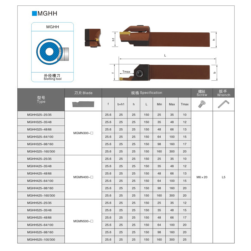 外径端面切槽刀杆MGHH320 325 425R-98/160/400弹簧钢双头槽刀杆 - 图1