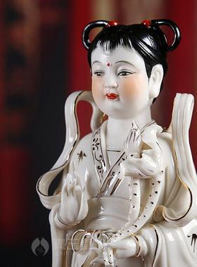 戴玉堂 陶瓷金童玉女娃娃一对龙女善财童子 观音菩萨佛像供奉摆件