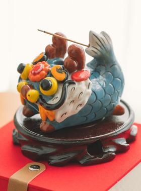 创意鱼化龙陶瓷摆件香炉香插开业乔迁生日礼物办公室桌面装饰龙鱼