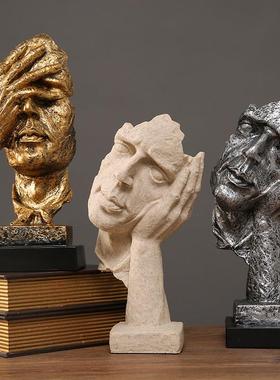 抽象艺术客厅轻奢摆件办公室沉默是金雕塑酒柜玄关桌面家居装饰品