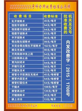 医院卫生院诊所收费项目药物价目表贴纸挂图展板海报印制