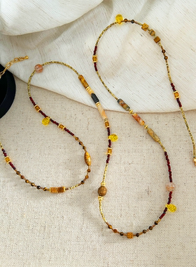 复古天然石串珠项链不掉色长款毛衣链女秋冬美拉德小众气质高级感