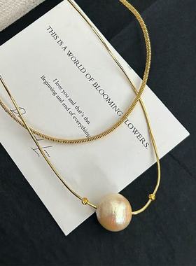 双层大颗珍珠项链高级感轻奢小众气质日常通勤百搭吊坠锁骨颈链女