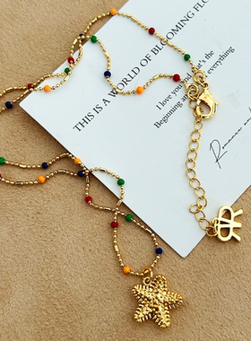 秋季新款多巴胺天然石串珠项链彩色拼接锁骨链潮流气质圆珠颈链女