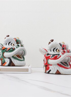 新中式创意国潮舞狮头摆件卧室客厅样板房玄N关书桌办公室家居饰