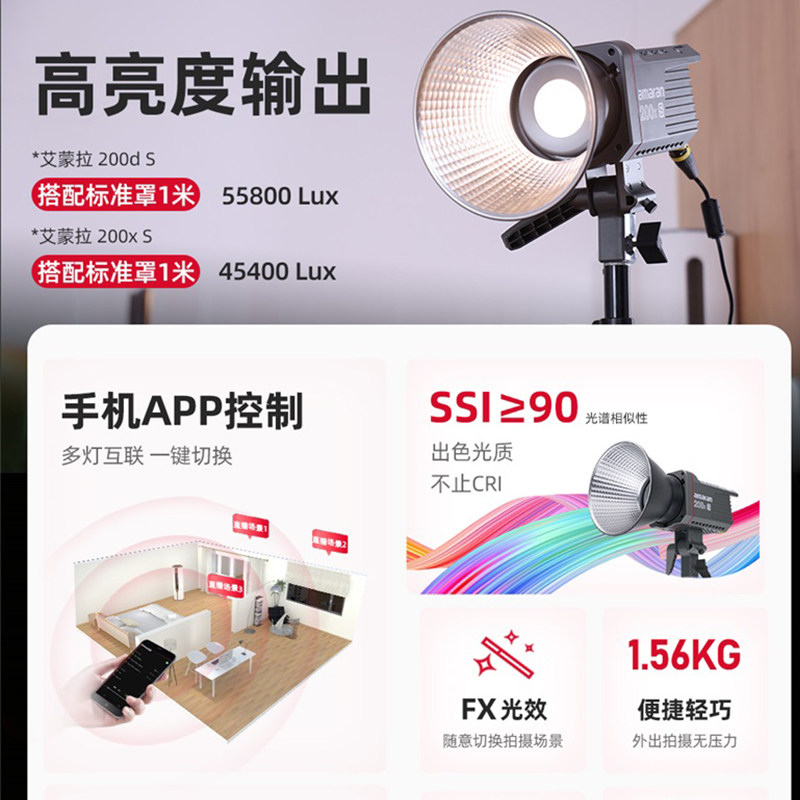 爱图仕amaran艾蒙拉200d爱图仕200x影视灯常亮灯高亮视频直播补光灯美食服装摄影摄像影棚led灯 - 图0