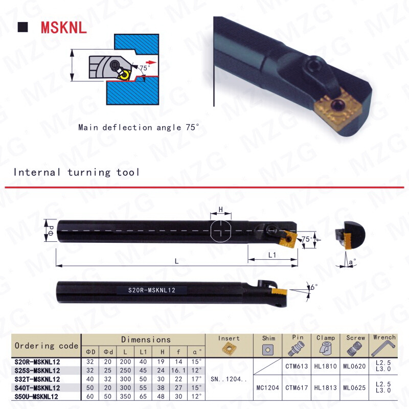 MZG数控车床内孔车刀杆S20R/S25S/S32T-MSKNR12通孔加工方形刀片 - 图2