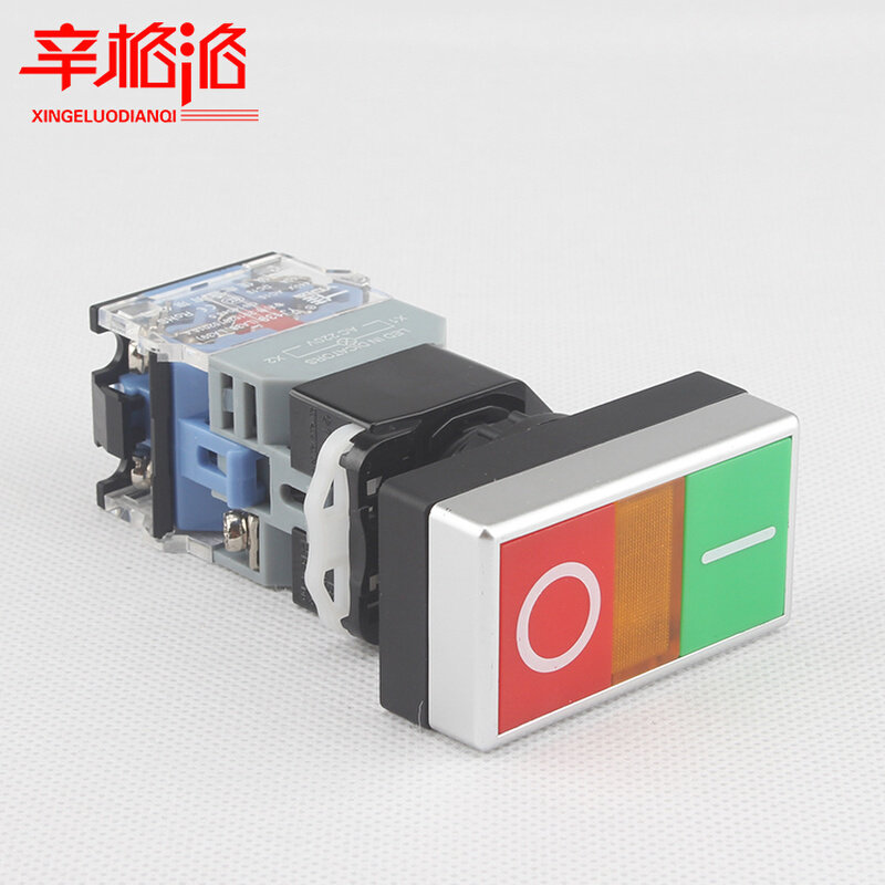 YJ139-LA38-11D二位带灯按钮开关长方形红绿色自复位双位钮_虎窝淘