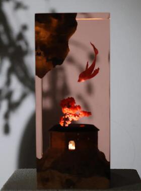 民族风格创意大鱼海棠树脂夜灯3D浮雕工艺装饰卧室氛围灯