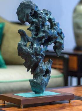 黄铜太湖石摆件靠山灵璧奇石头新中式家居客厅玄关办公室桌面装饰