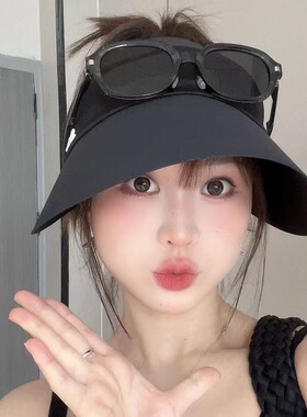 新款黑胶空顶防晒帽女大檐显脸小棒球帽遮阳防紫外线百搭鸭舌帽子
