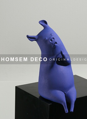 现代卡通创意电镀小猪雕塑摆饰售楼处样板间软装饰儿W童房简约摆