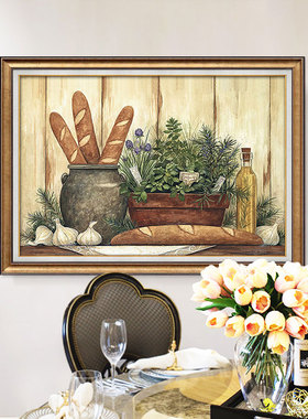 美式餐厅装饰画客厅挂画食物欧式饭厅厨房壁画单U幅墙画静物油画