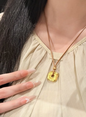 新中式古法金色柿柿如意平安扣吊坠项链女高级感四叶草长款毛衣链