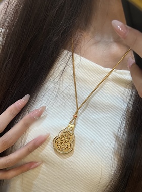 镂空花丝葫芦随身佛吊坠编绳项链古法金色守护佛新中式长款毛衣链