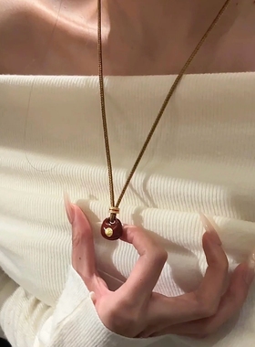 新中式红色珐琅滴油小胖福吊坠项链女福袋复古高级感长款毛衣链