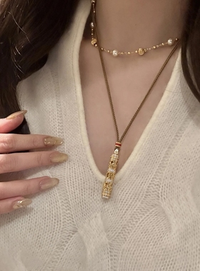 金店同款古法六字箴言随身佛吊坠编绳项链高级感新中式长款毛衣链