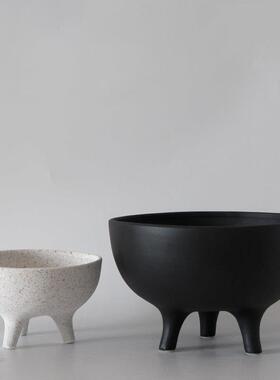 中式侘寂风禅意大口花瓶摆件自然覆古素烧日式民宿茶几陶碗装饰品