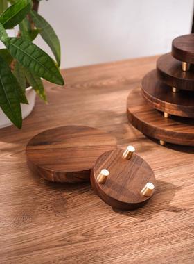 北美黑胡桃木圆形底座 佛像座底鱼缸茶具工艺品展示实木圆形底座