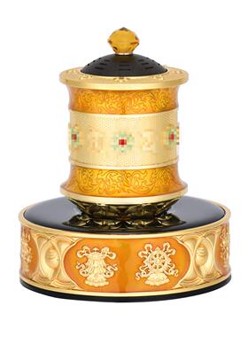 新款善界M3车载太阳能八吉祥款转轮家用六字转筒办公电镀桌面摆件