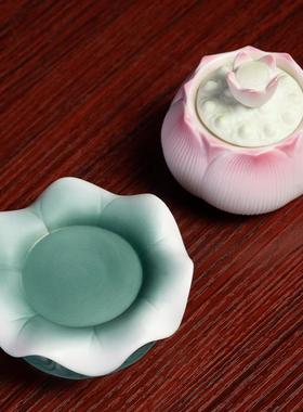 戴玉堂莲花供水杯佛前供杯供佛净水杯圣水杯观音佛像供奉陶瓷摆件