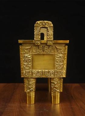 纯黄铜鼎盛千秋四方鼎摆件家用司母戊鼎可刻字香炉鼎公司开 业礼