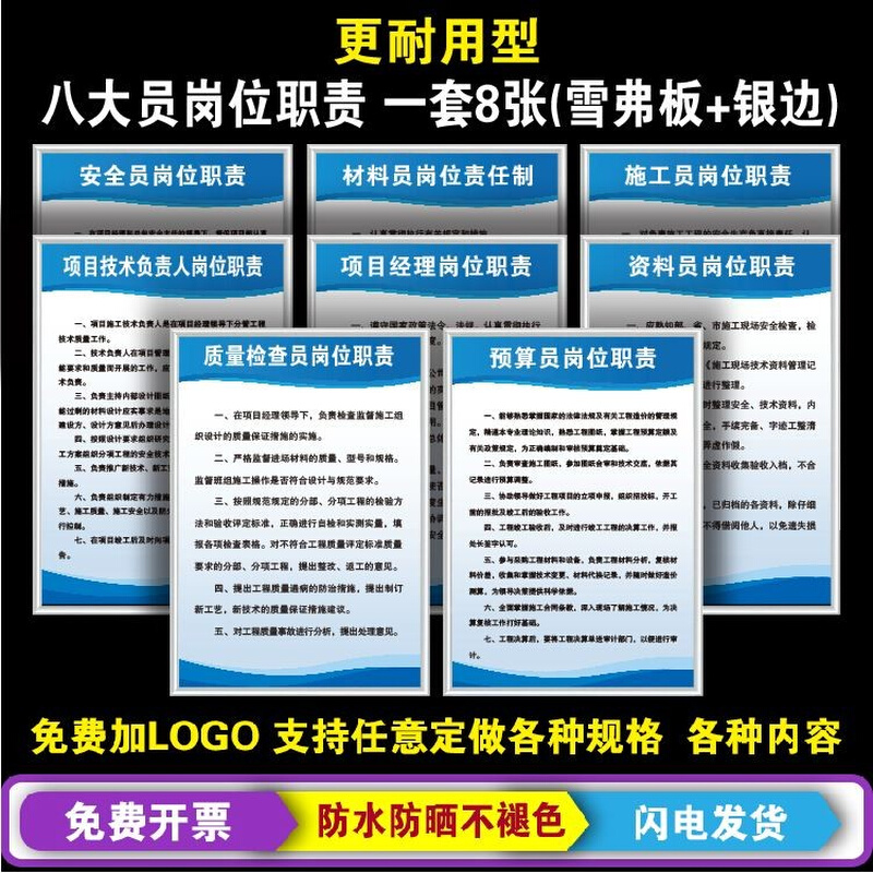 八大员岗位职责制度牌标识牌建筑工程工地项目施工人员岗位责任制-图1