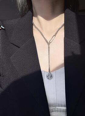 钛钢回形针圆牌项链女别针ins