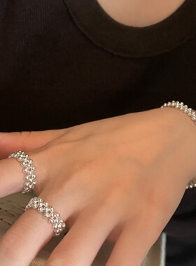 s925纯银银珠编织戒指韩版极简风