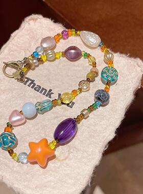 多巴胺甜美彩色陶瓷串珠项链女