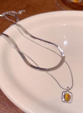 小众高级感双层叠戴锁骨链美拉德