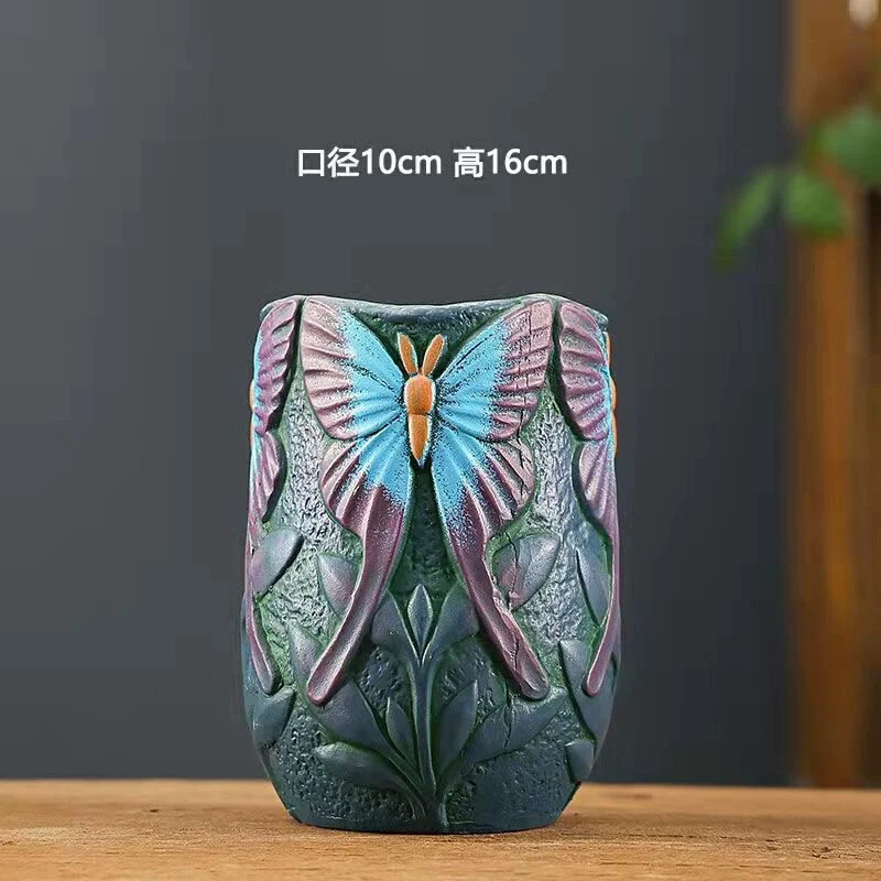 Ceramic big flowerpot, painted resin decor