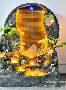 大型假山喷泉流水摆件客厅办公室茶室别墅庭院落地风水招财水幕墙