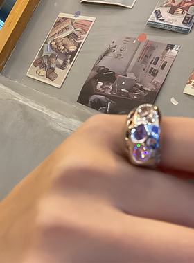 欧美ins风彩色宝石简约戒指