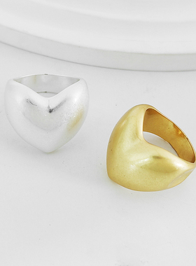 韩国小众金色大桃心戒指