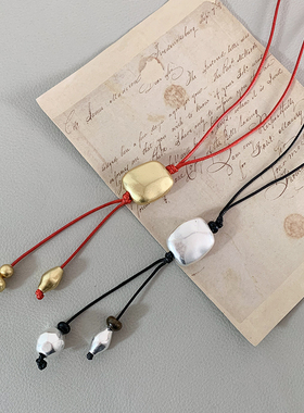 韩版时尚黑皮绳金色豆豆项链