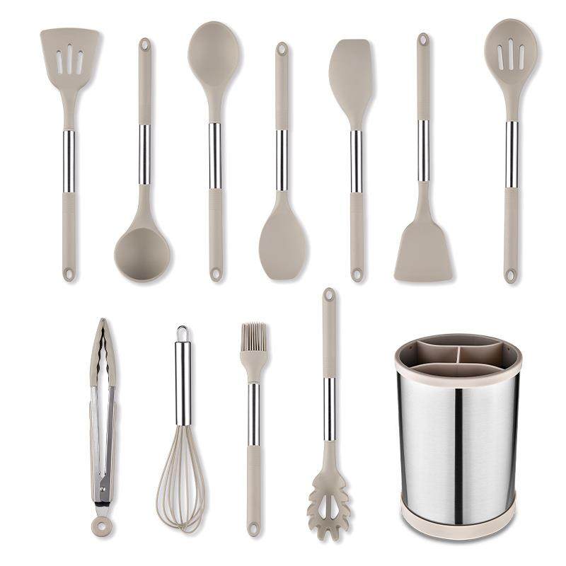 旋转厨具收纳桶硅胶厨具12件套套装 厨房锅铲汤勺烹饪用具套装,淘宝优惠券,粉丝福利购,淘宝优惠卷