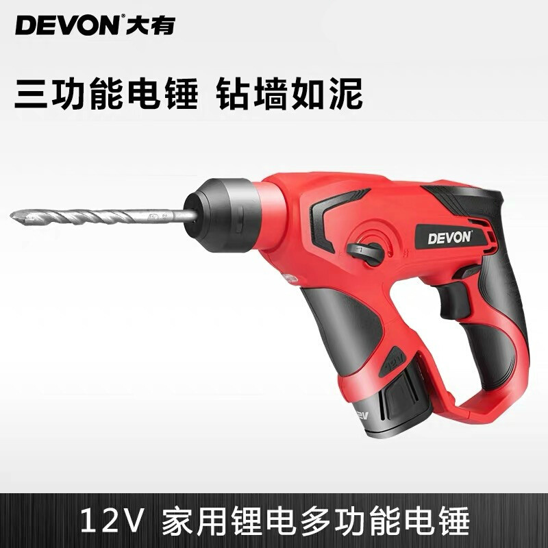 DEVON大有1702-Li-12-10RE 12V家用多功能轻型锂电充电式电锤电钻-图0