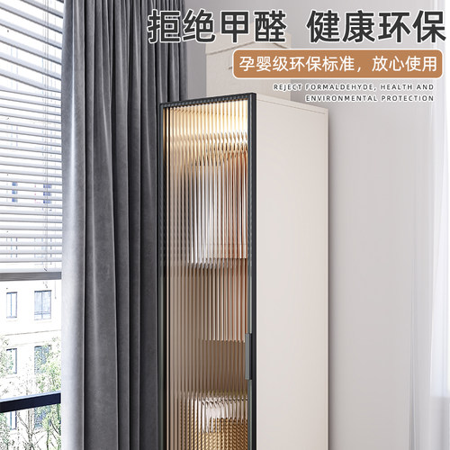 衣柜家用卧室儿童小户型实木简易收纳柜子轻奢定制长虹玻璃门衣橱 - 图2