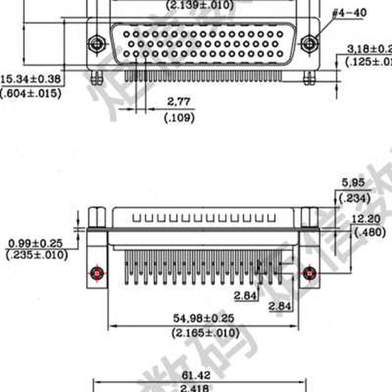 信炬DB50弯脚焊板插头50PIN焊板头90度弯针连接器50针直插180度-图2